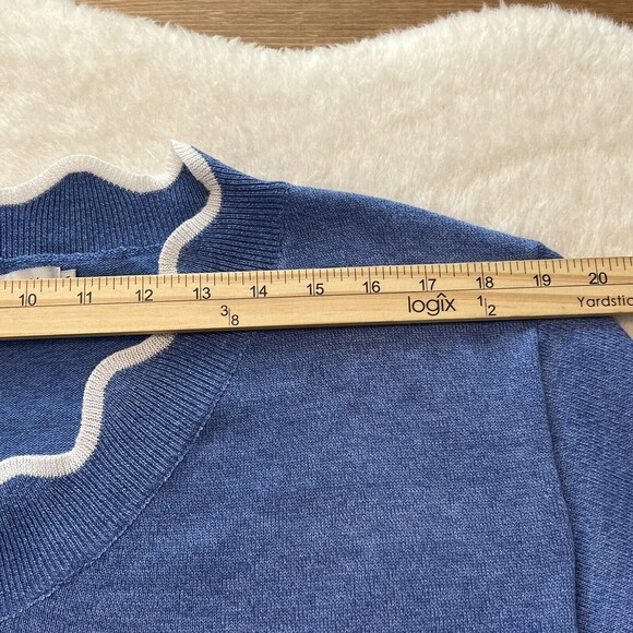 MISSLOOK Womens Blue Knitted Wool Pullover Sweater Scallop Hem Size Medium - Picture 8 of 10